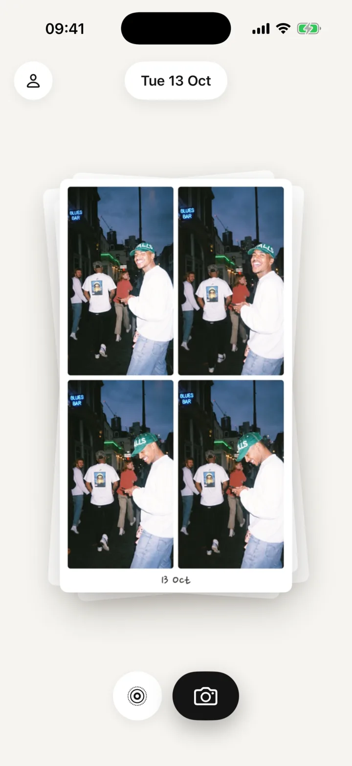 Inbetween diary: the newest strip on top of the stack, with the camera and Live Photos buttons